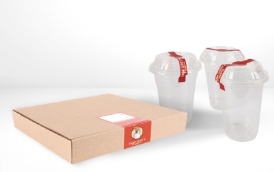 box and cups with tamper evident labels